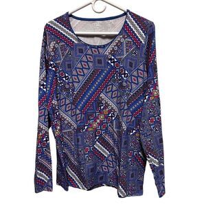 Kim Rogers Blouse Women's Sz XXL Blue Top‎ Long Sleeve Knit Stretch CJW-C